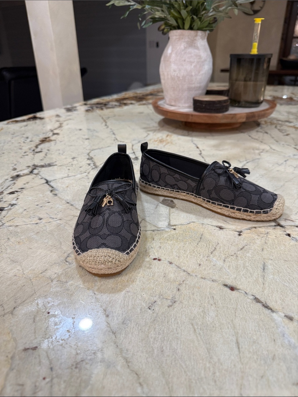 Coach Black Signature Canvas Espadrille Flats